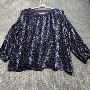 Women's Burnout Velvet Tunic Top Blue 3X Lagenlook‎ Oversized Whimsygoth Drew